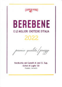 GAMBERO ROSSO BEREBENE 2022 PREMIO VERDICCHIO CLASSICO SUPERIORE ECLISSI DI LUGLIO